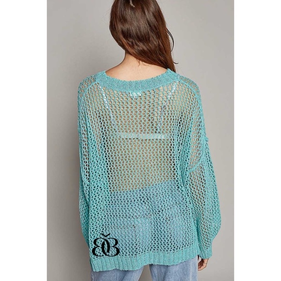 POL Blue Oversized Open Knit Sweater with Center Star Patch - Picture 6 of 11